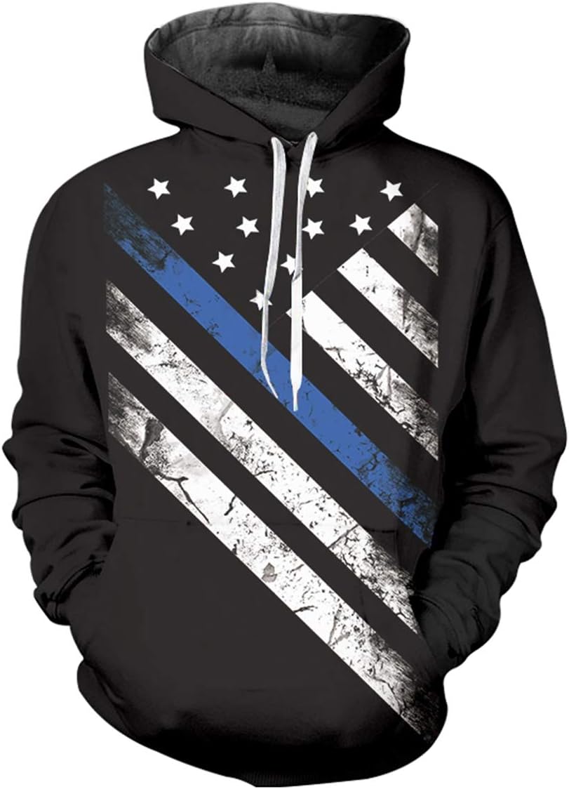 pinata Thin Blue line Printed Pullover Hoodie Men 3D Cool Hooded Sweatshirt Casual Pockets