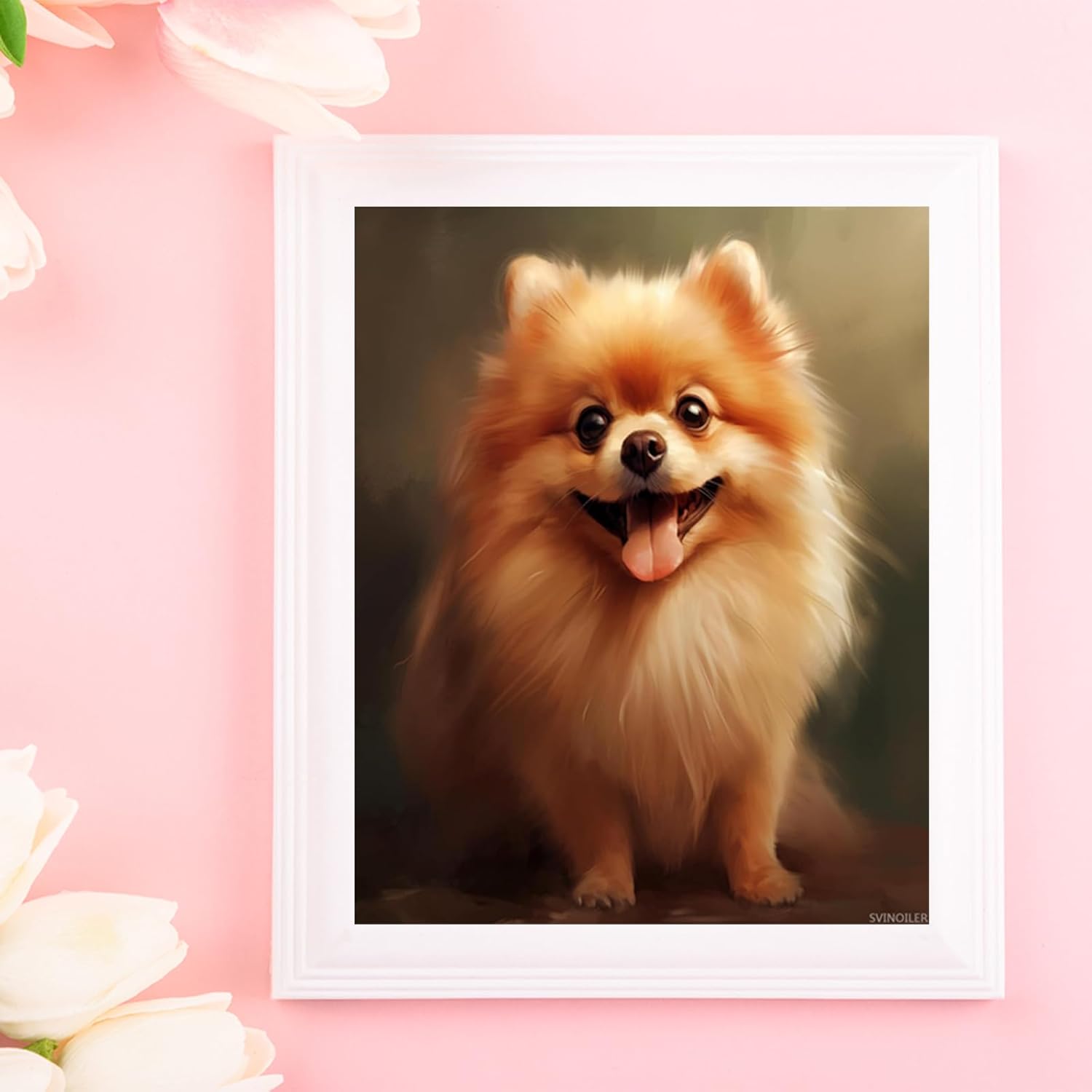 SVINOILER New Paint by Numbers for Adults Beginner, Cute Animal Pomeranian, Pet Dog, Canvas Oil Painting Kit, Christmas Birthday, Wedding Decor Gifts Kits, 40x50cm