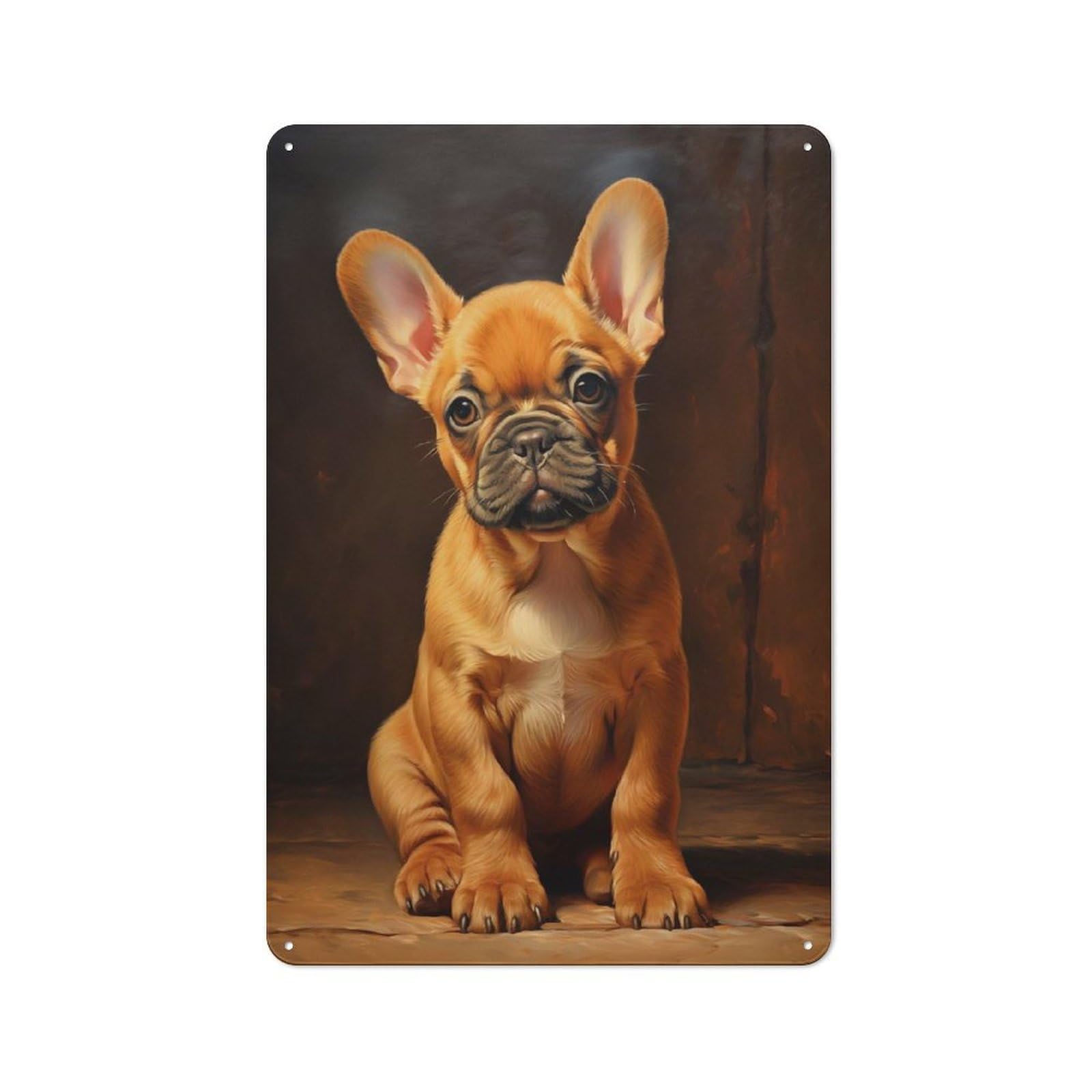 Junmoney Style-13 Metal Plaque With French Bulldog Fawn Design 30X20cm, Country Style Cafe Wall Decor For Bakery, Diner, Cafe Or Family Room