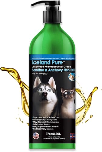 Iceland Pure Aceite de anchoa de sardina, capturado en la naturaleza, 1597 mg de Omega 3 por cucharadita, grado farmacéutico sin perfume, para