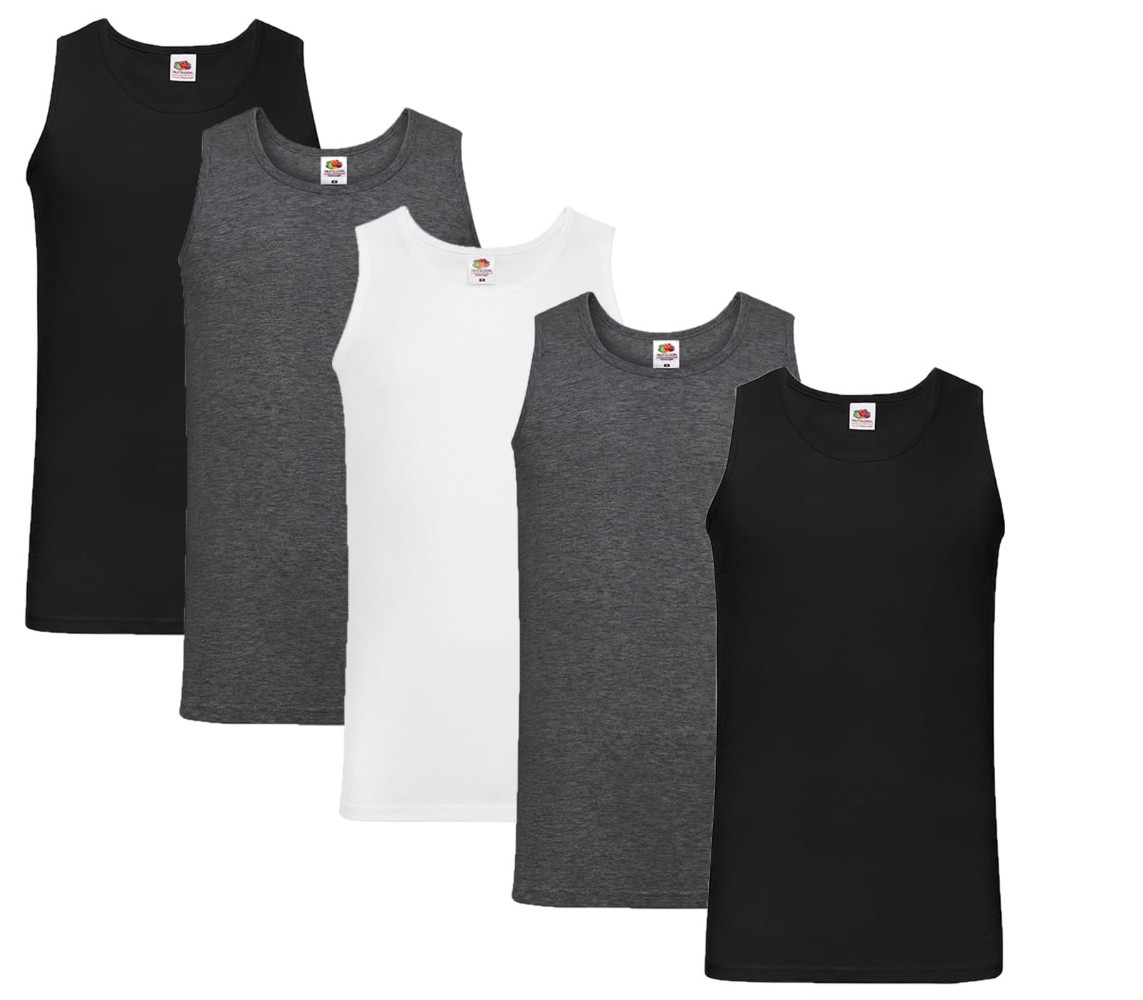 Fruit of the Loom Herren Unterhemd M L XL XXL 3XL 4XL auch Farbsets (5erPack), 2xSchwarz 2xDarkHeather 1xWeiss + 1 HL-Kauf Notizblock XL