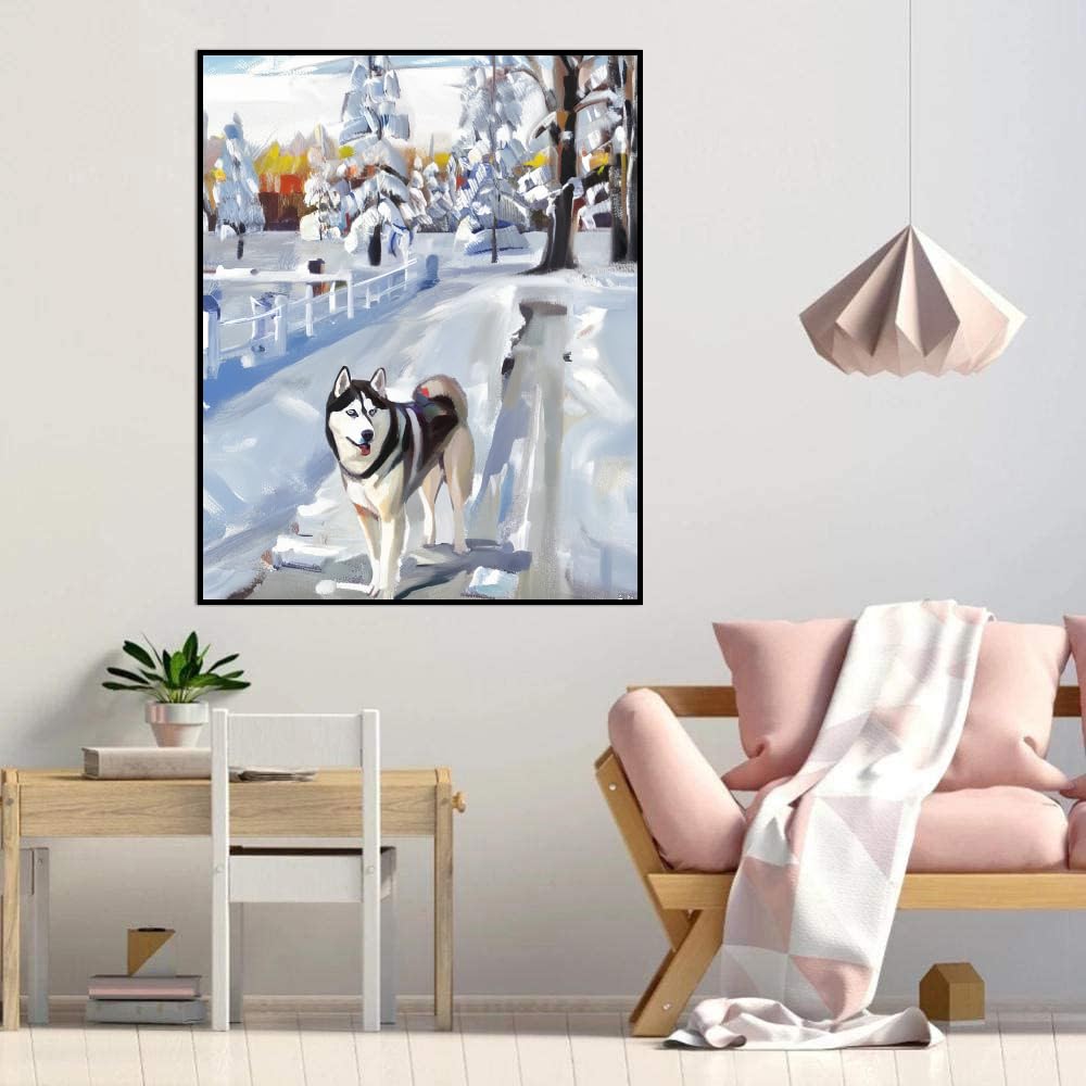 Paint by Numbers for Adults Siberian Husky dogDIY Acrylic Watercolor Oil Painting by Number On Canvas Paint for Home Wall Decor 16x20inch(40x50cm) Frameless