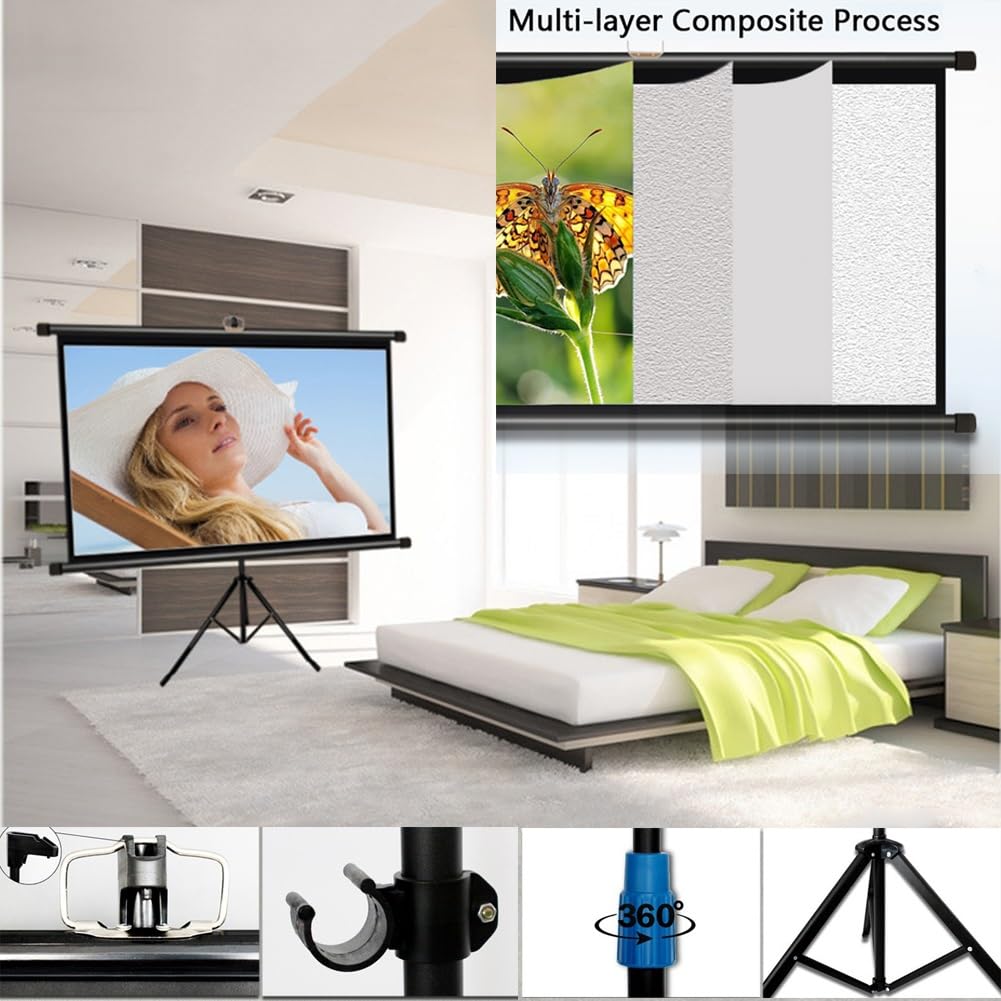 Schermo per Proiettore con Treppiede, Schermo di Proiezione Avvolgibile da 60/72 pollici, 16:9 Telo Proiettore per Home Theater, Ufficio(60inch)