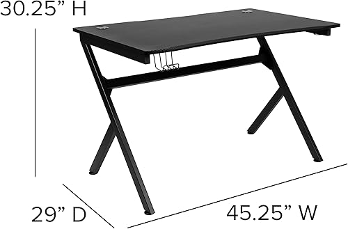 Miniatura 372 de Flash Furniture Juego de escritorio para juegos negro y silla de carreras blanco/negro con soporte para tazas, gancho para auriculares y soporte