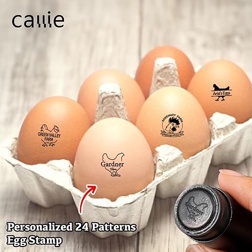 Miniatura 6 de CALLIE Sellos de huevos para huevos frescos personalizados con caja de metal, 4 opciones de color, sello de huevo personalizado con silueta de pollo