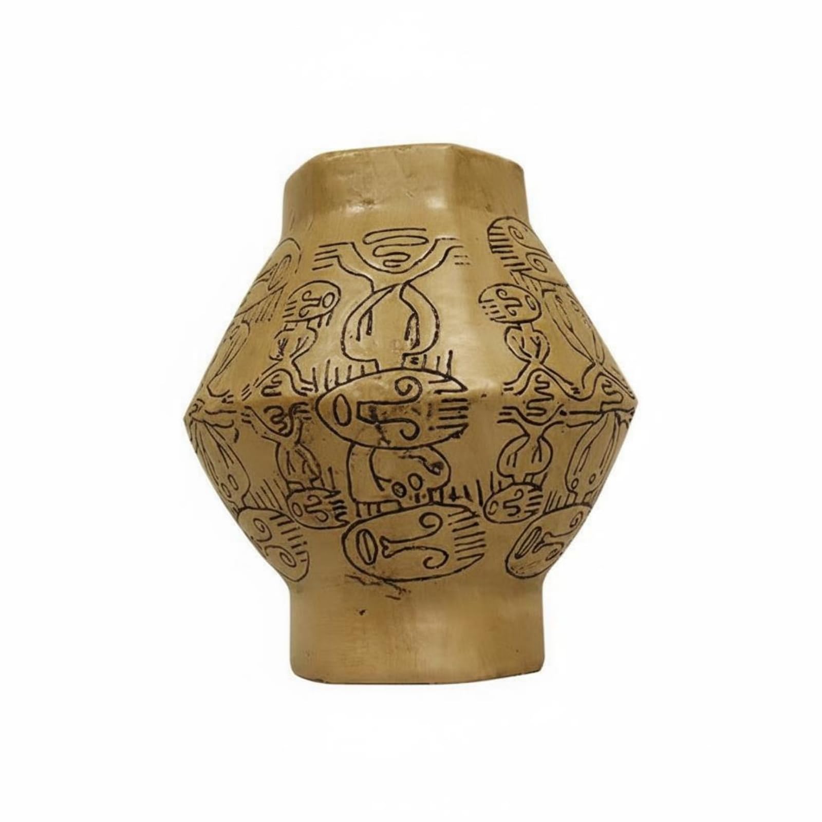 Baoblaze Vaso Decorativo Resina Vintage Artigianato Motivo Geometrica Dipinta a Mano per Fiori Secchi Adatto a Tavolo Consolle Libreria Studio, Basso
