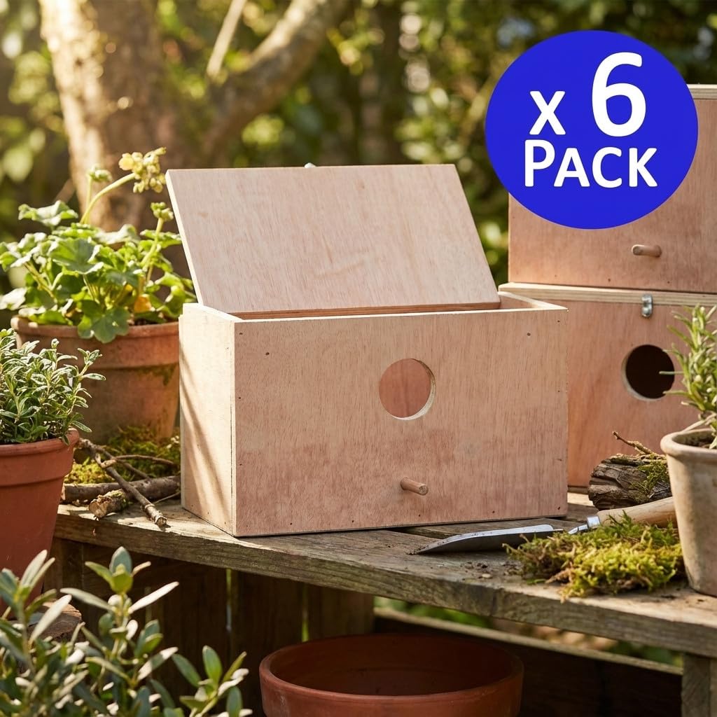 Suinga Pack 6 Nido Jaula de Madera para Pajaro, 25x15x15 cm - Alojamiento para Pájaros Aves