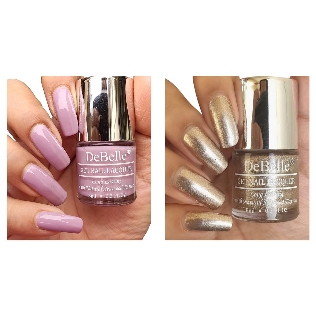 DeBelleGel Nail Polish Combo Set of 2 Mary Magnolia(Pastel Lavender), Pandora(Blush Rose Gold Glitter) - 16 ml (8 ml Each)