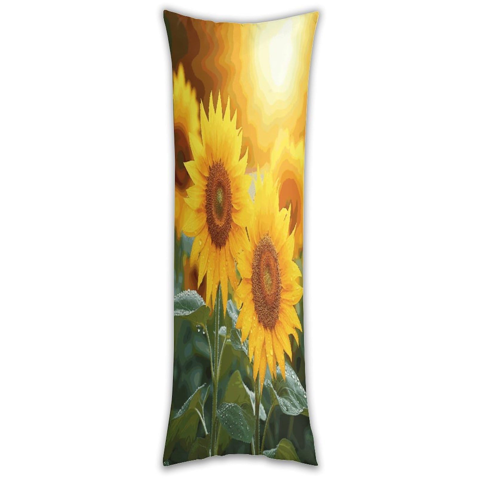 Sunflower Flowers Long Pillow Case with Zipper Ultra Soft Microfiber Long Pillow Cover Breathable Body Pillow Protector Soft Wrinkle Pillowcase for Bed Sofa Bedroom 53 X 19 in