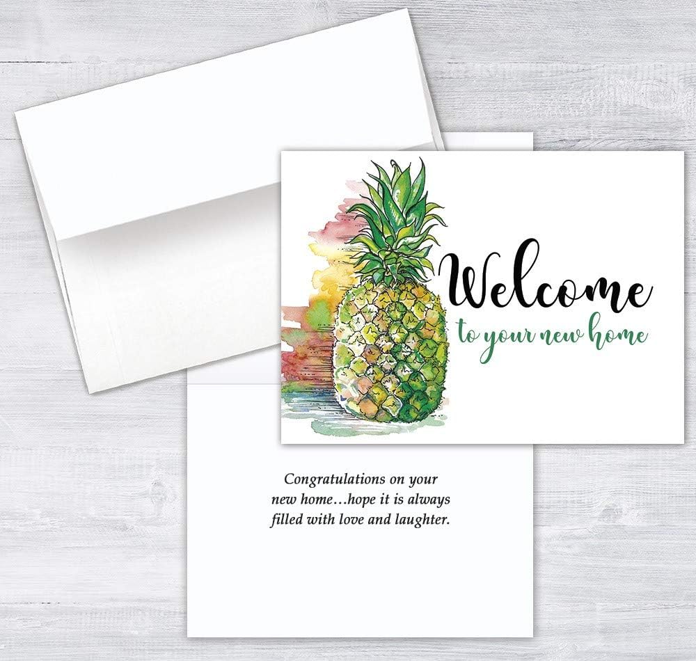 25 Welcome to Your New Home Cards - Pineapple Design - 26 White Envelopes - FSC Mix