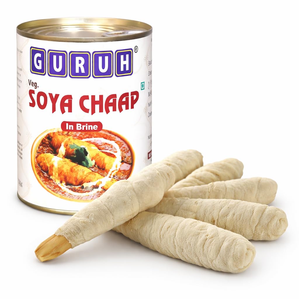 Guruh Soya Chaap Fresh in Can (10 Pieces) | No Maida | High Protein | Ready to Cook | Vegan Meat Alternative | 800g