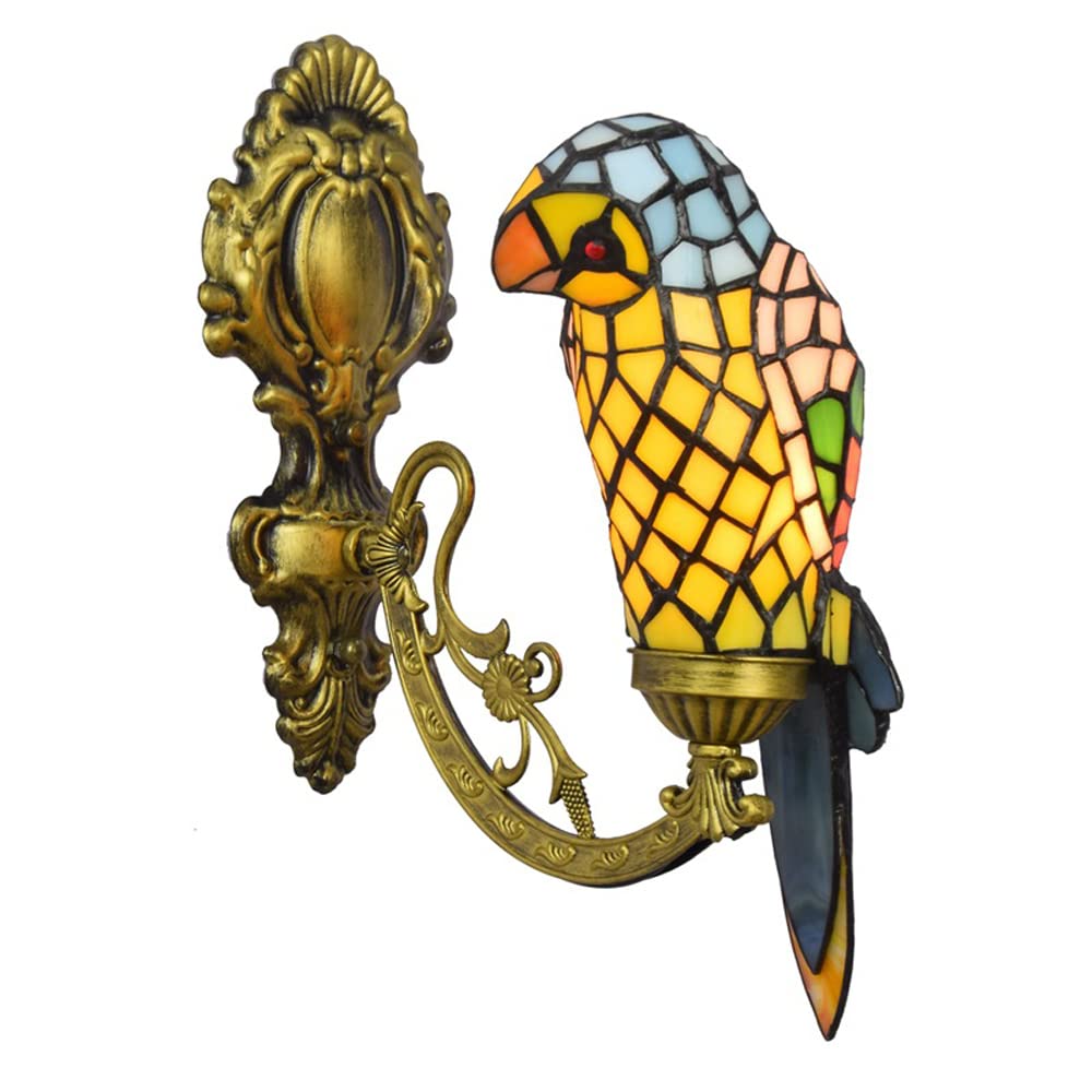 FYZDLAOR Retro Parrot Wall Light,Tiffanystyle Wall Sconces with Stained Glass Shade,Wall Mounted Lighting Fixtures for Living Room Staircase Bedroom（E27）