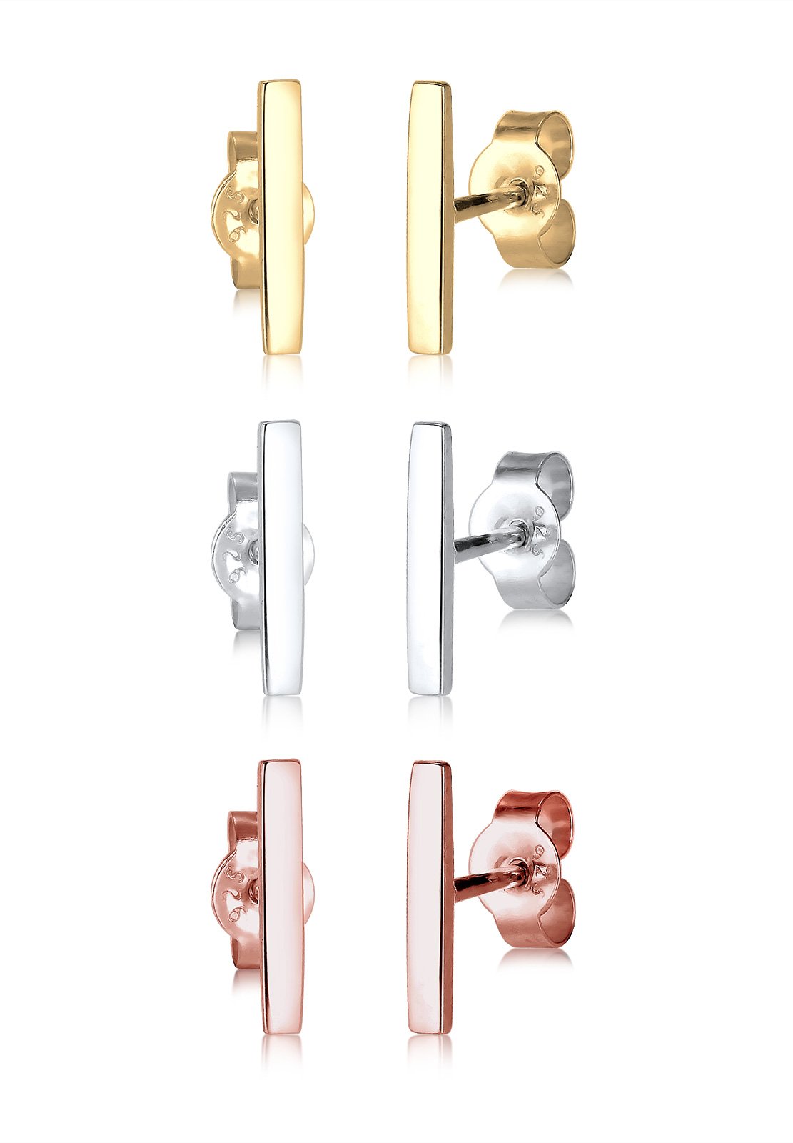Elli Orecchini A Perno Tricolore: Oro, Oro Rosa E Argento 925 - Set Da 3