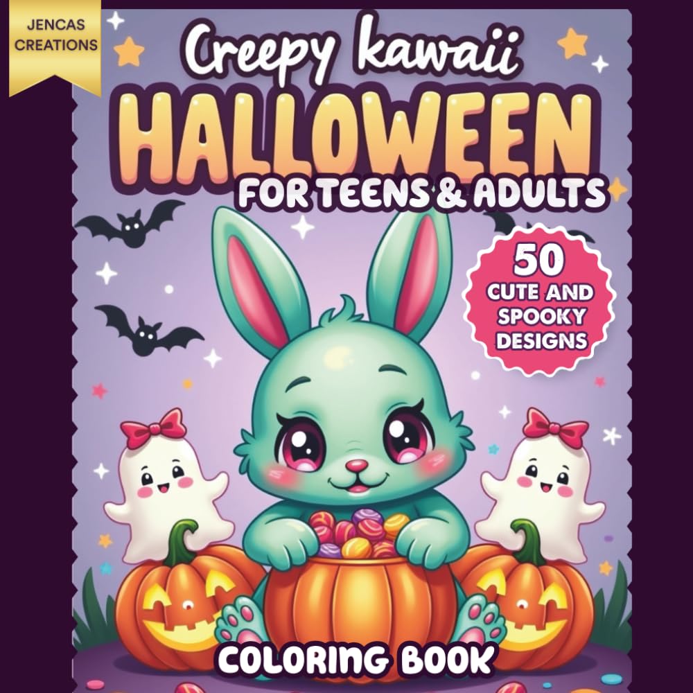 Creepy Kawaii Halloween Coloring Book: 50 Cute and Spooky Designs for Teens and Adults | Creepy-Cute Halloween Coloring Pages for Stress Relief and Fun