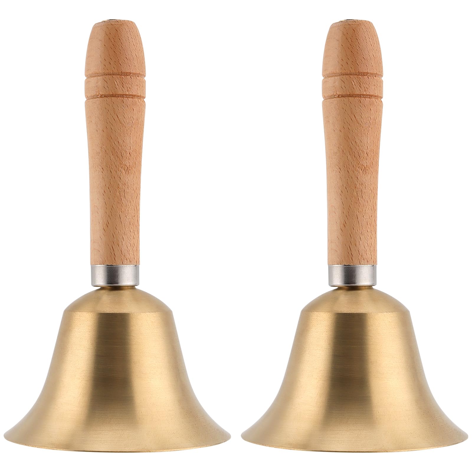YUENPUN 2 PCS Solid Brass Hand Bell, 14.5 x 8cm Wooden Hand Bells, Loud Call Bell for Hotel Festival, Christmas,Wedding Service
