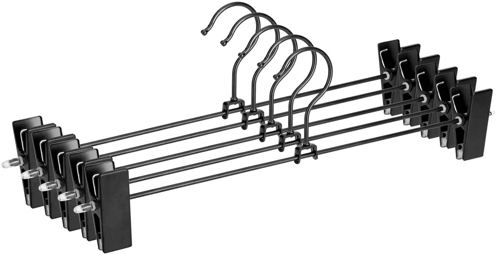 Dhanak PantHanger with PlasticClips_(6Pcs.) Heavy Duty Skirts or Pants Slim Hangers_Ridged Non-Slip with Adjustable Pinch Clips(Plastic), 360-Rotating Chrome Swivel Hook