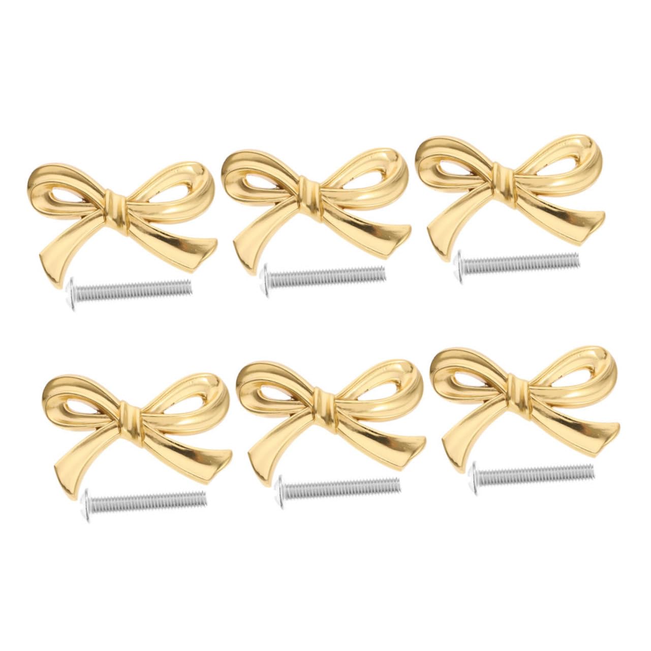 Pomelli a Fiocco in Ottone Oro, Set da 6 per Mobili Vintage