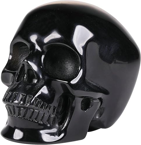 MR.SKULL Calavera de cristal de obsidiana negra de 2.0 pulgadas, escultura de arte fino de piedras preciosas talladas a mano, estatua de piedra