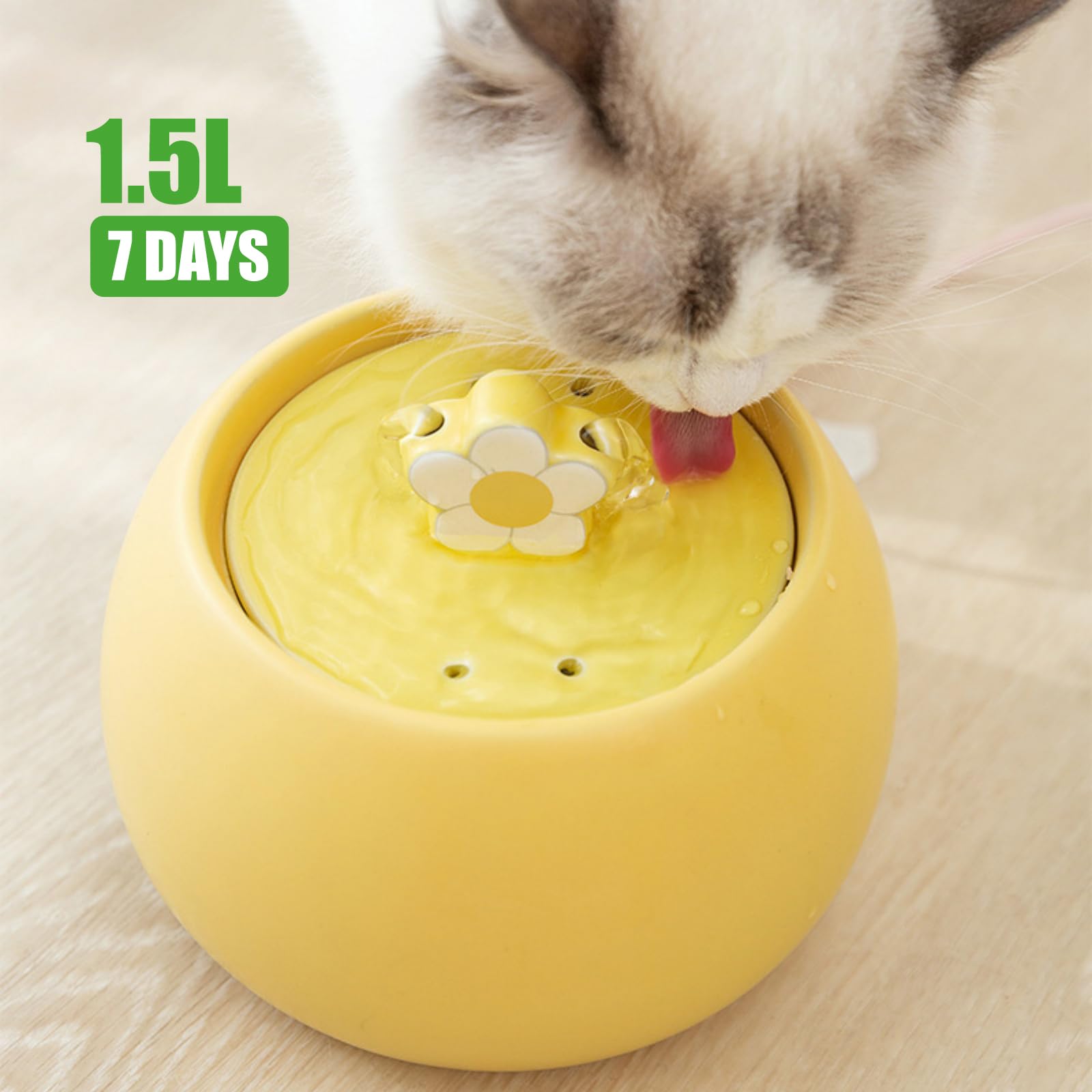 Distributore d'acqua per gatti in ceramica, 1,5 l, ultra silenzioso, automatico, per gatti, animali domestici, fontanella per interni, con filtro a carbone attivo dal design carino, perfetto