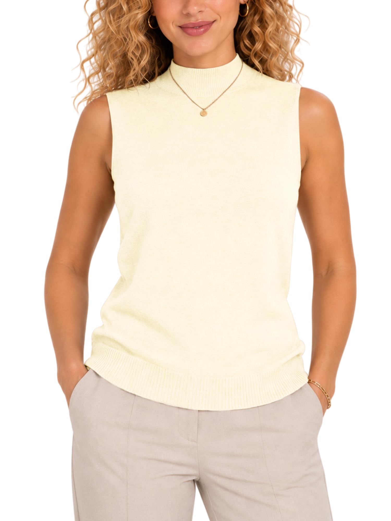 Sleeveless Mock Neck Tops for Women Sleeveless Sweater Vest Turtleneck Tops