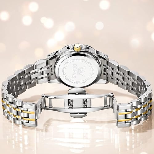 Miniatura 5 de OLEVS Reloj para hombres y mujeres, cara grande, unisex, con diamante, vestido de lujo, analógico, cuarzo, acero inoxidable, impermeable, luminoso,