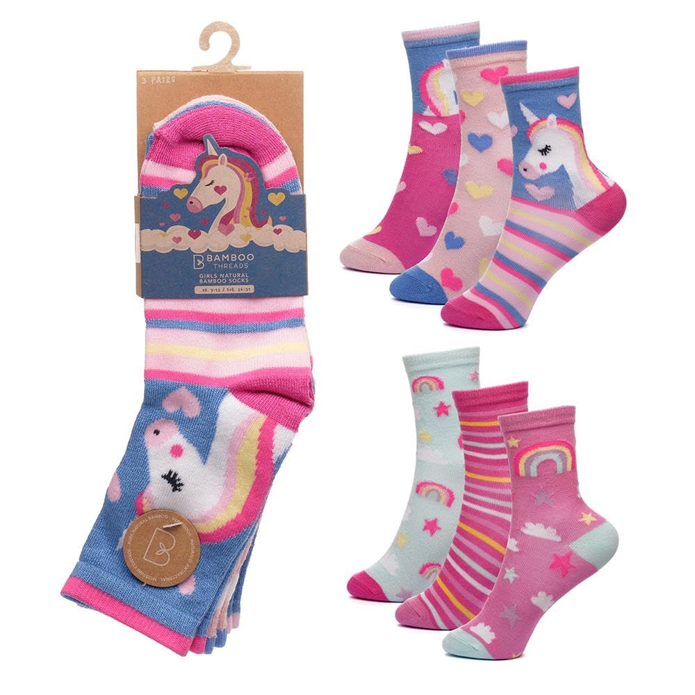 A2Z 4 Kids Chaussettes Filles Lot de 6 Motif Rayures Arc-en-Ciel Chaussettes Montantes Premium Thème Chaussettes Durables Confortables Enfants Pointure 2-3 (23-26), 3-6 (27-30), 7-10 (31-36)