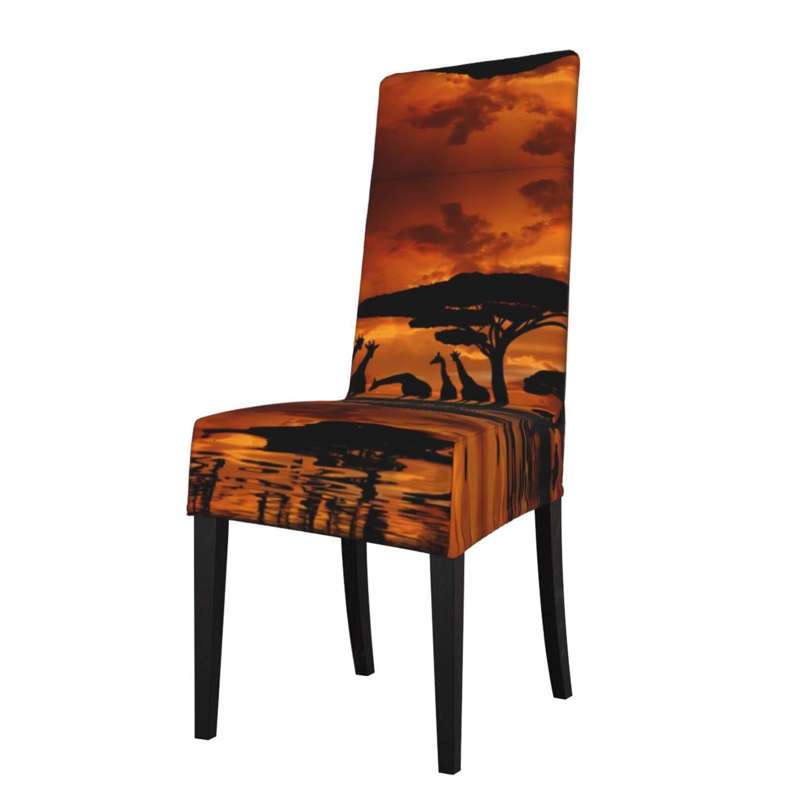 HLSBSSL Giraffe under the tree in Africa Printed dining chair covers, wrinkle-resistant and iron-free, suitable for hotels, banquets, and conferences