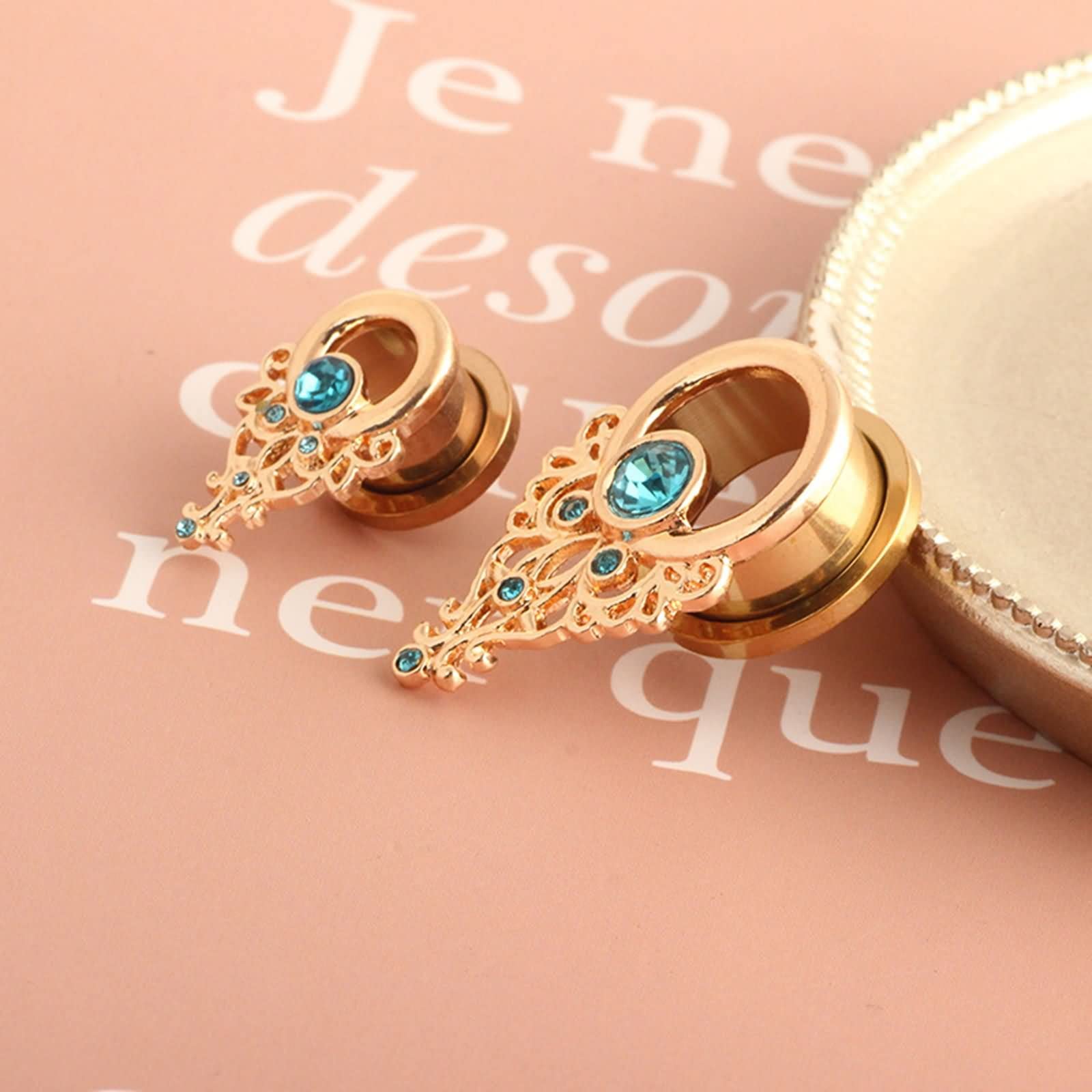 Daesar Plugs 6-16MM Edelstahl, Ohr Tunnel Set Blume mit Blau Zirkonia Ohrringe Piercing Ohr Plug Tunnel für Damen