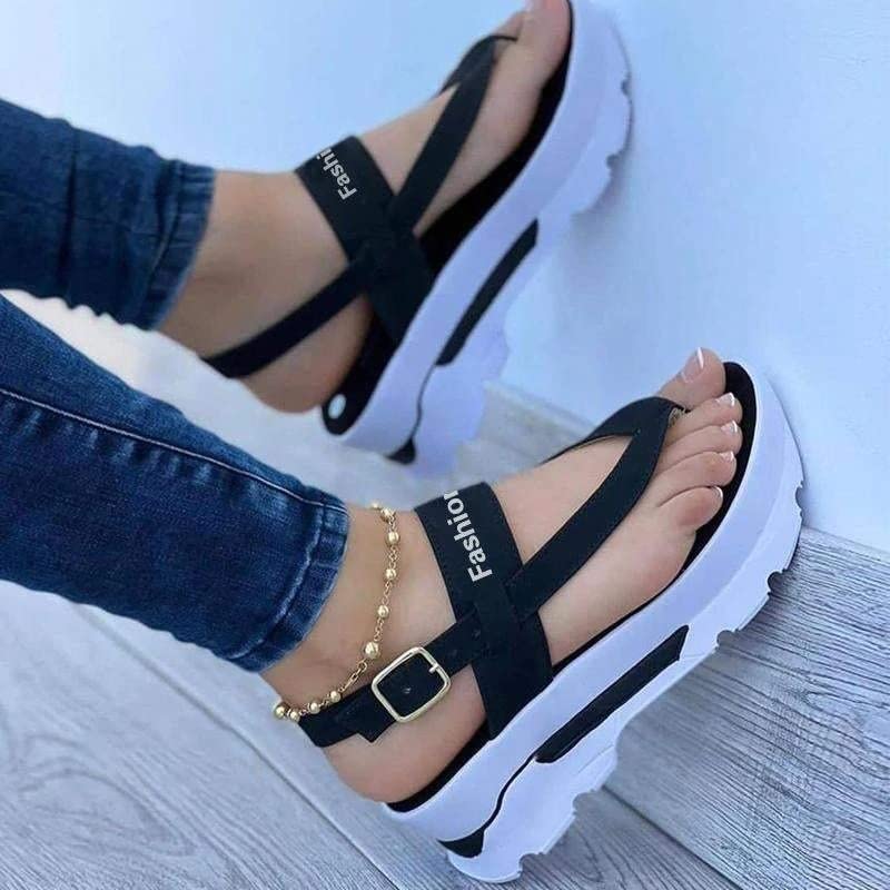 Women's Fashion Sports Sandals - Casual Platform Flip-Flops, Platform Wedge Open Toe Sandals Adjusting Buckle Heel Sandals (Color : Black, Size : US 12/EU 43)2
