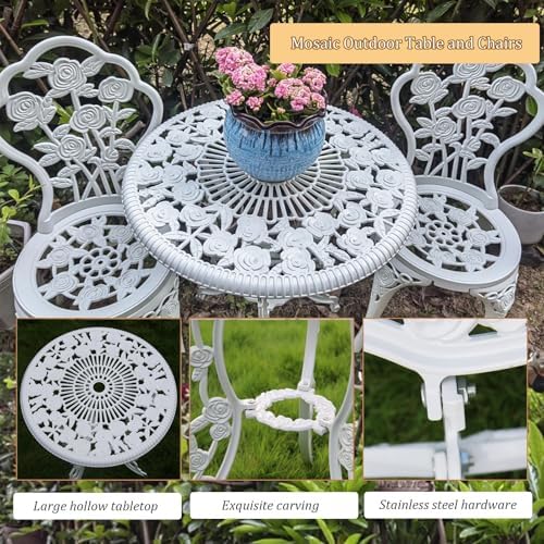 3-Piece Outdoor Bistro Set, Rust-Resistant Cast Aluminum Table & Chairs, Weatherproof Garden Furniture with Umbrella Hole for Balcony & Patio, Perfect for Backyard Dining