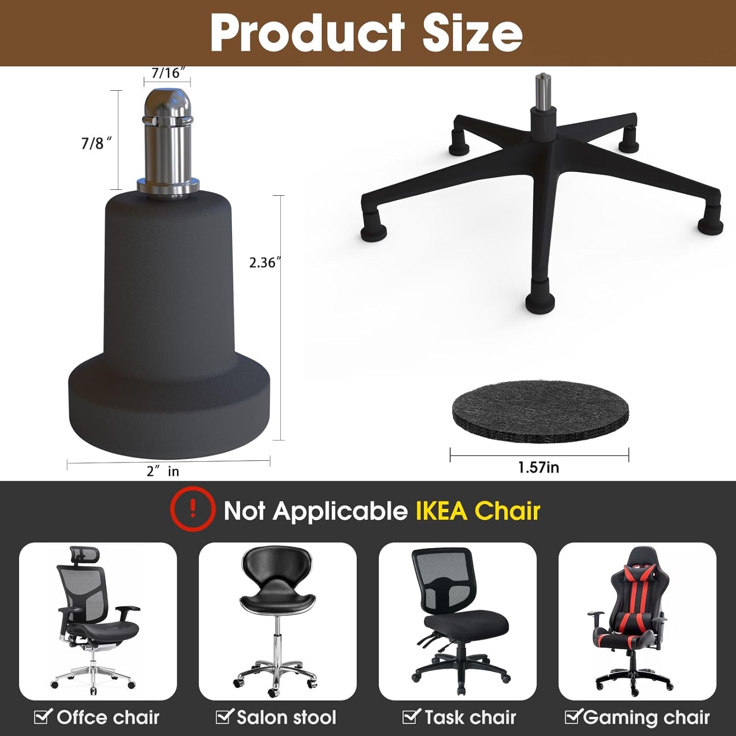 Bell Glides Replacement Office Chair or Stool Swivel Caster Wheels to Fixed Stationary Castors (Bell Glides Short) (10)