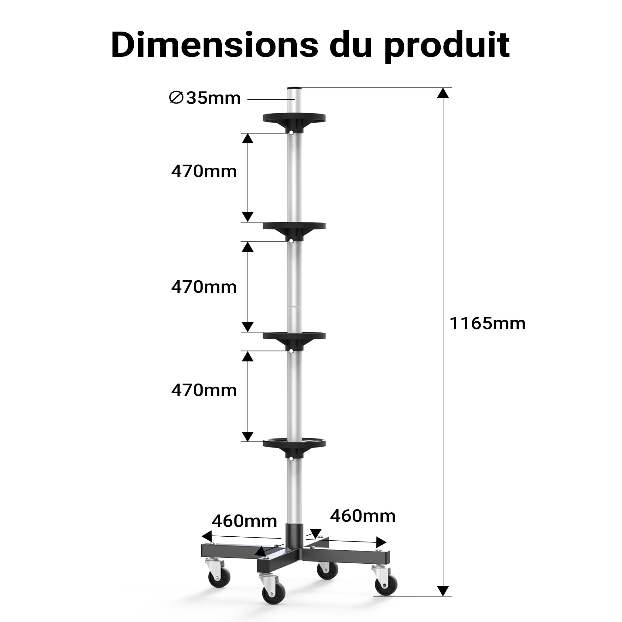 WilTec Support de Rangement Mobile pour pneus Range - Jantes Jusqu’à 225 mm Arbre à pneus Garage Cave