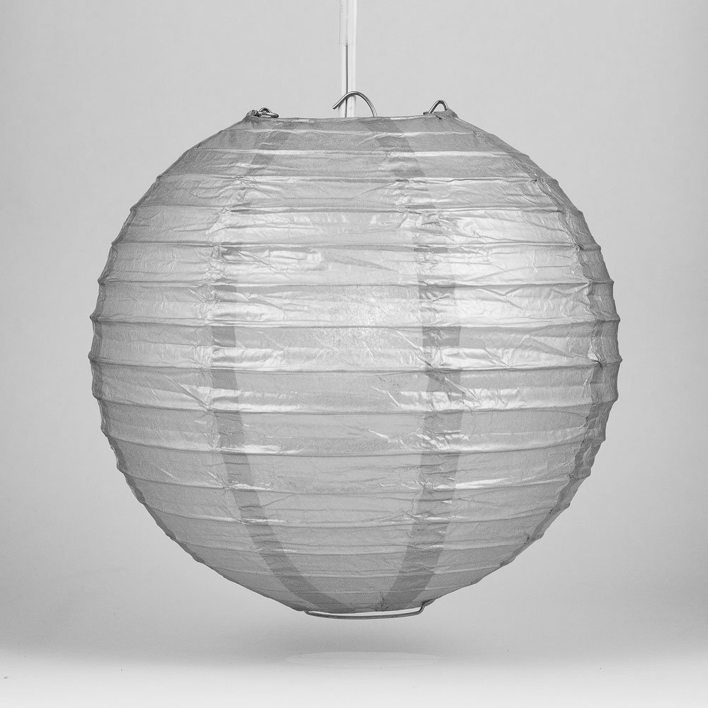 Luna Bazaar Premium Paper Lantern Lamp Shade 16-Inch Parallel Ribbed Platinum Silver - Chinese Japanese Hanging Decoration -