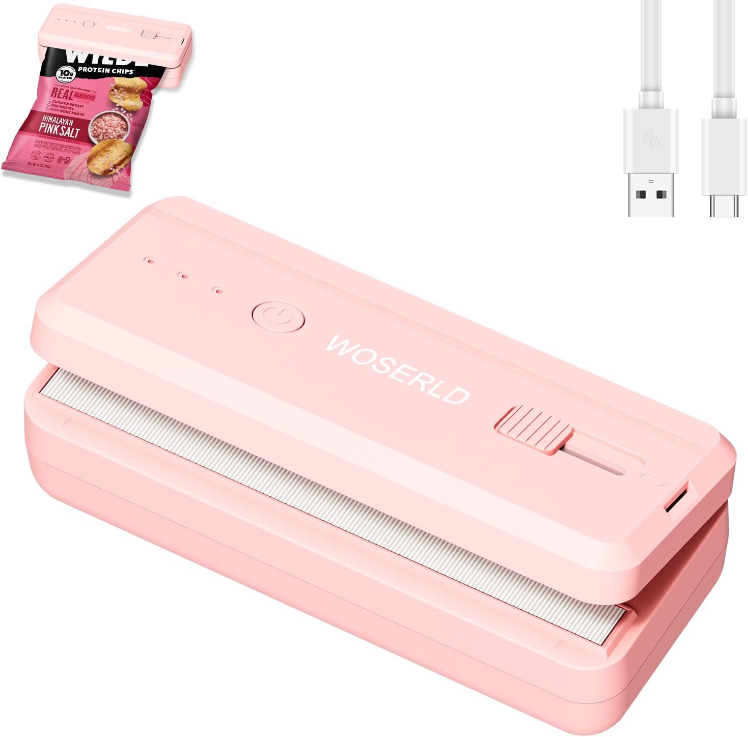 Mini Bag Sealer 2 in 1 Chip Bag Sealer and Cutter USB Rechargeable Heat Sealer Machine Sealer Portable sealer with Lithium 1300mAh Battery kitchen food packaging bag resealer (Pink)