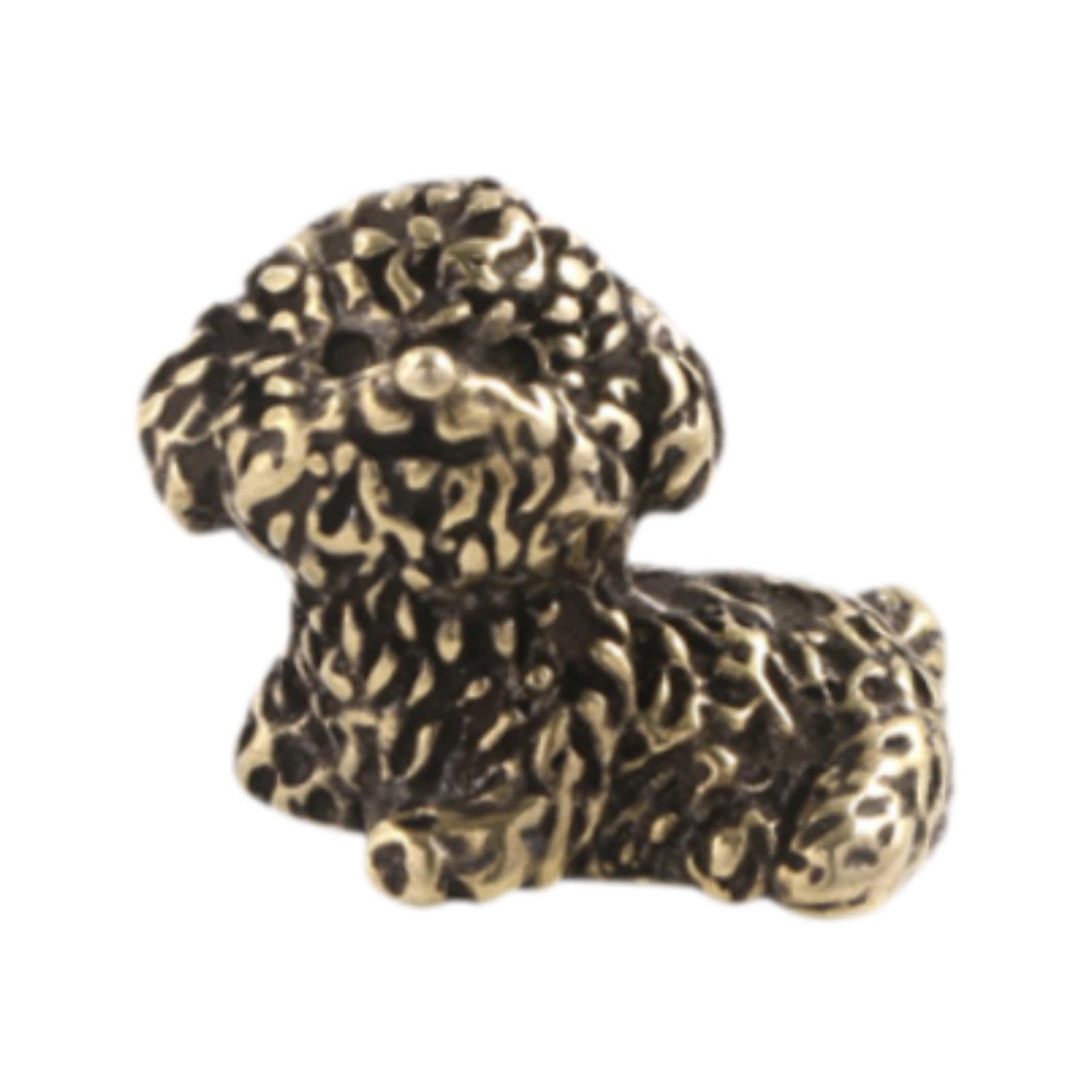 PIXZCSA Animal Statue Decoration Fengshui Brass Mini Dog Figurine Ornament For Desk Or Bookshelf Dog Staute Adding Fun To Home, Golden, 2.7x2.3cm