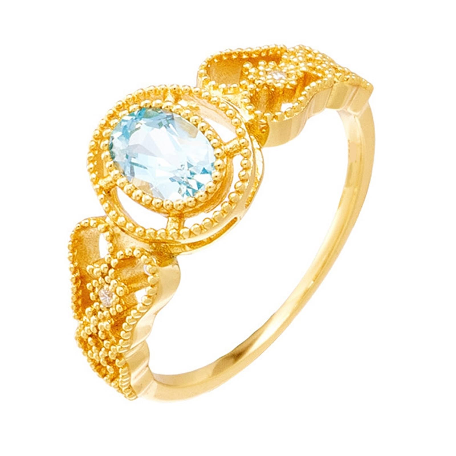 Alianzas Oro Au 375/585/750 Genuino con Topacio Azul Oval Vintage Hueco