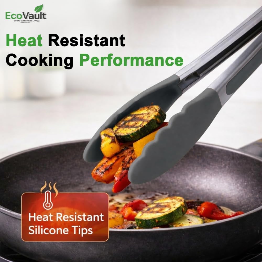 EcoVault Steel & Silicon Food Tongs - Heat Resistant -7 EcoVault Steel & Silicon Food Tongs - Heat Resistant -7