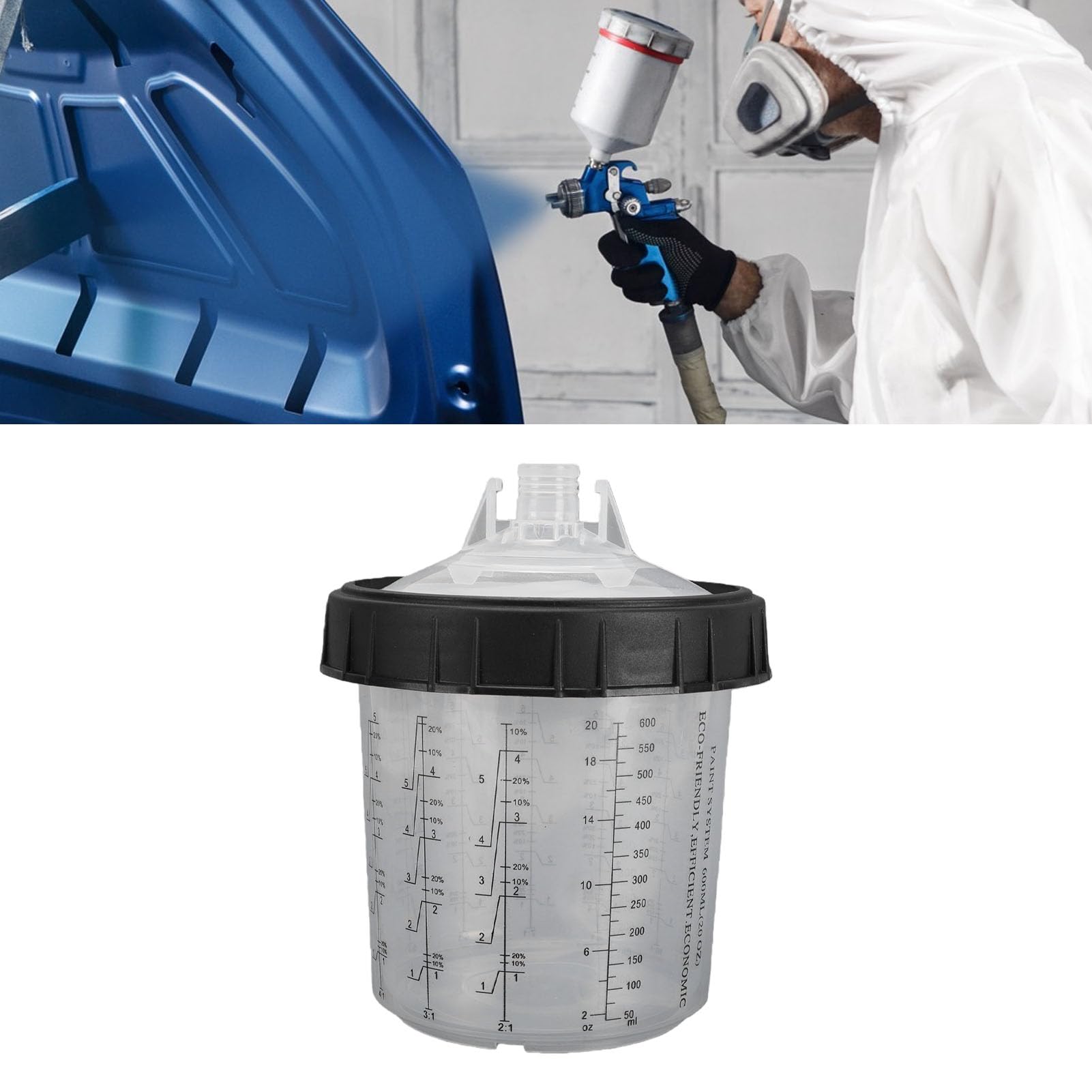 aqxreight Einweg-Bechersatz für Farbspritzpistolen, 50-teilig, 600 Ml, 20 Unzen, mit 125-Mikron-Filtern und Deckeln für die Automobillackierung und das Industrielle Spritzen