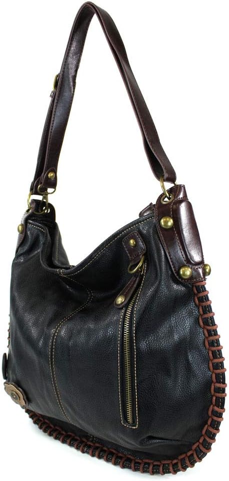 CHALA Convertible Shoulder or Crossbody Large Hobo Handbag with Keyfob -Multicolor (Black_ Mushroom)