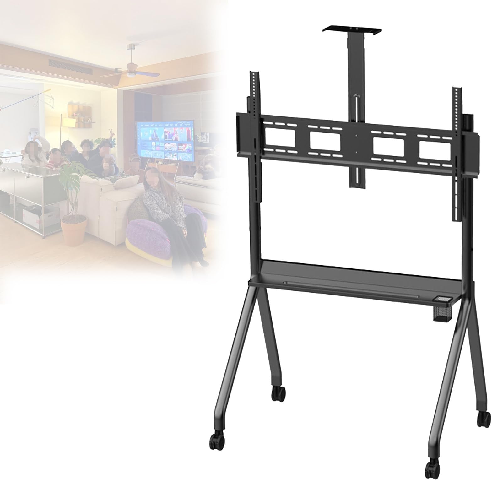 Support TV pivotant universel avec roulettes verrouillables et gestion des câbles, pour loisirs à la maison et divertissement 139,7-254 cm, 254 cm-55 cm