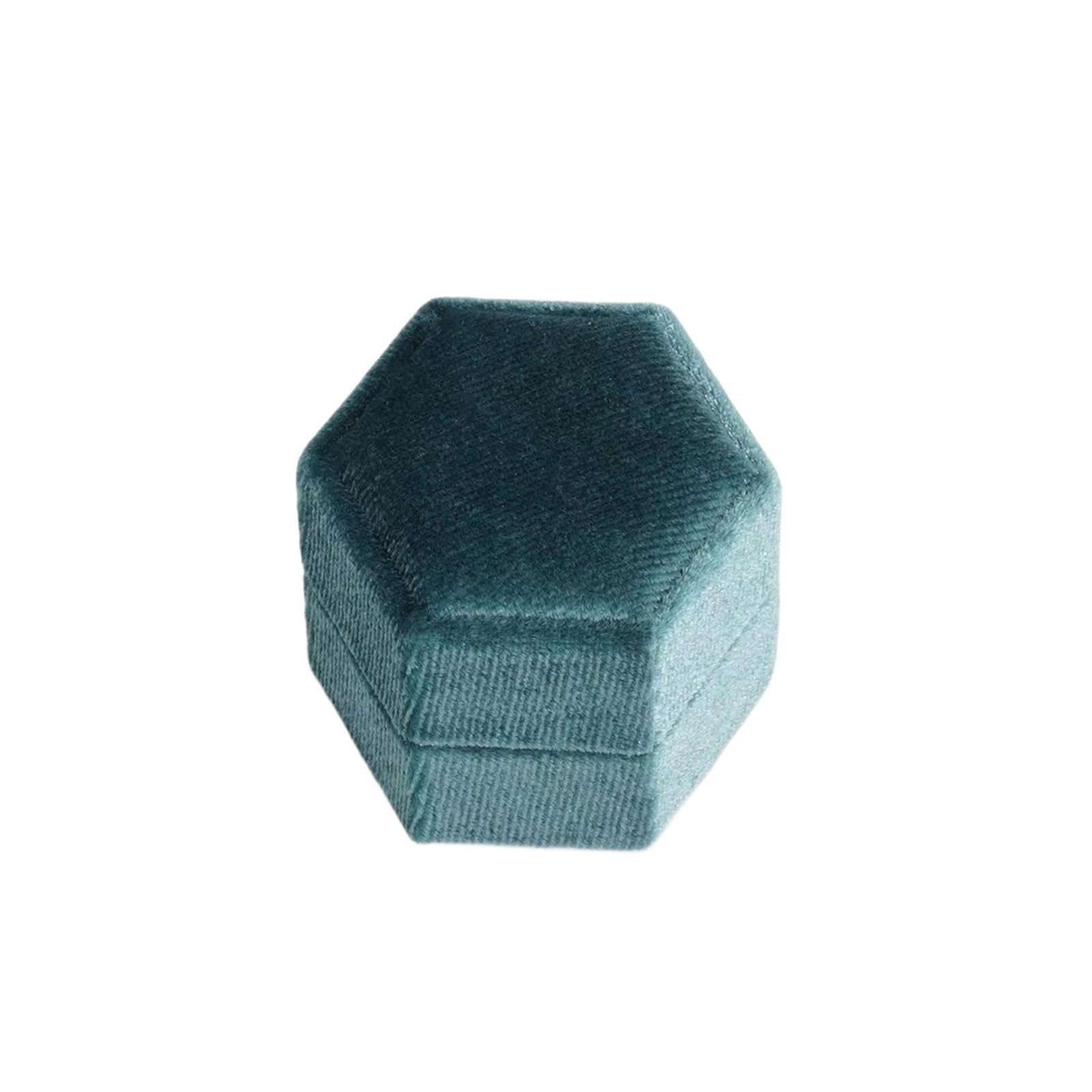 WWYYZAYC Person Ring Box For Wedding Proposal Bearer Engagement Double Slots Hexagon Holder Anniversary(Green02,Black text)