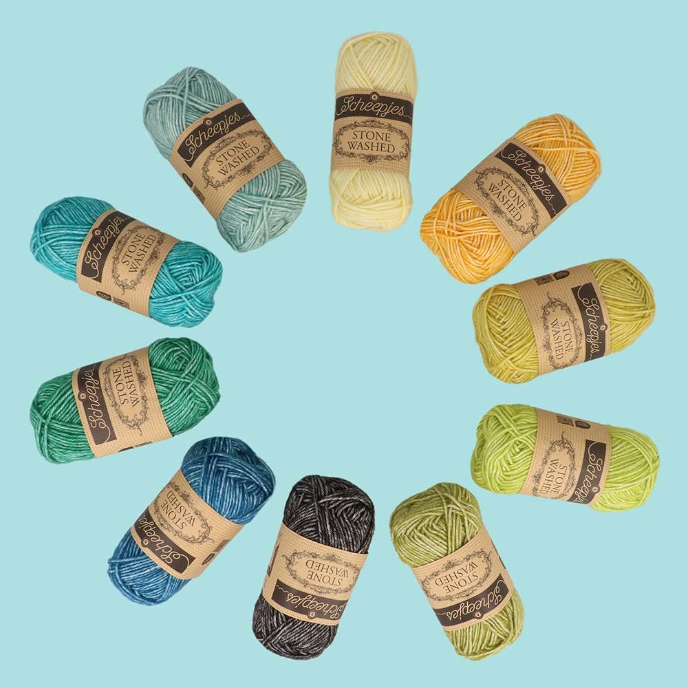 Scheepjes Stone Washed Colour Pack 10x25g - Giallo, Arancione, Blu