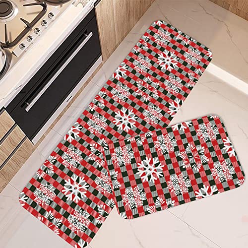 ArtSocket Küchenteppiche und Matten, rutschfest, waschbar, 2er-Set, roter Weihnachts-Küchenläufer, kariert, grün, rot, niedliche Küchenbodenmatte unter der Spüle, Überwurfteppich für Küche Cover