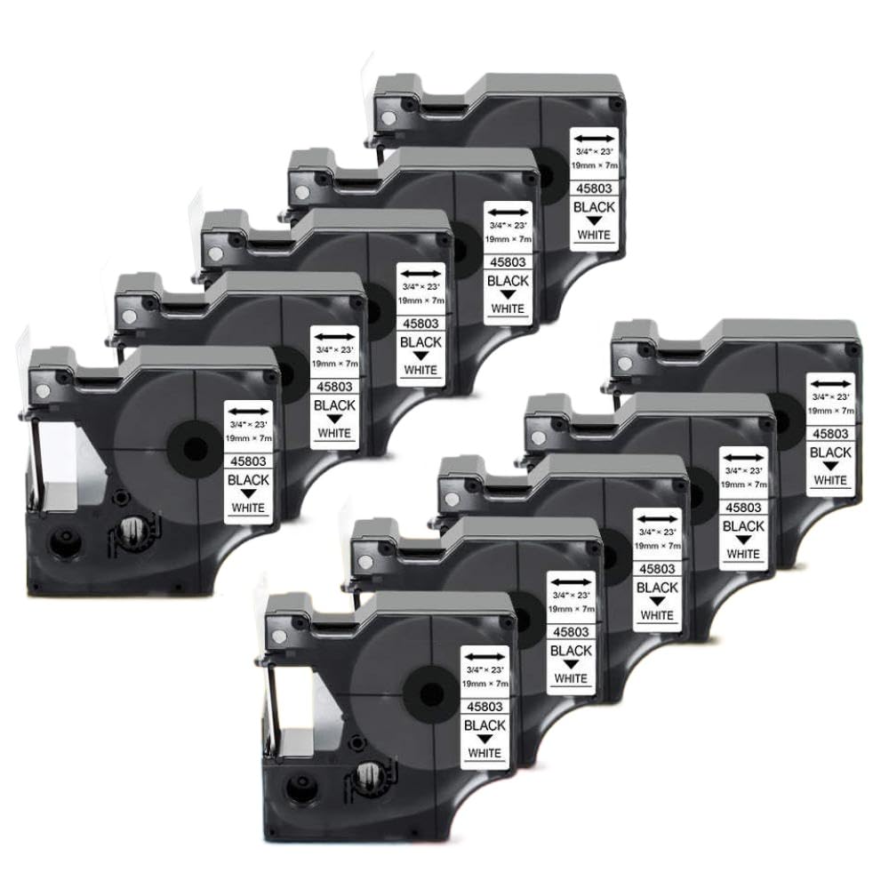 Confezione da 10 cartucce nastro per etichette da 19 mm D1 45803 compatibili con la stampante LabelManager 420P e LabelPoint 350(Black on White)