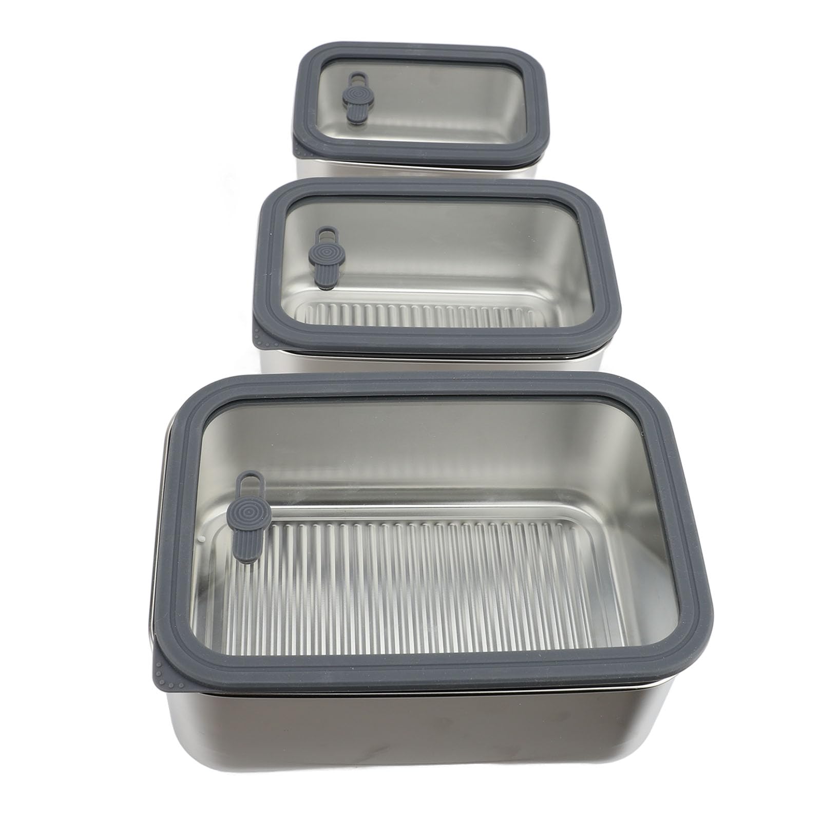 Set di Contenitori per Alimenti Ermetici in Acciaio Inossidabile per, 3 Contenitori per il Pranzo con Coperchio in Vetro per la Preparazione degli Alimenti, Ecologici Freschezza Duratura e un
