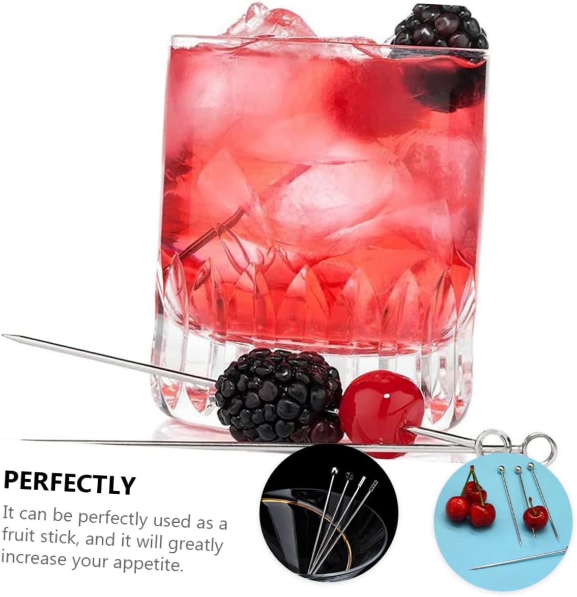 20pcs Cocktail Picks Fruit Sticks Stainless Steel for Home Hotel Restaurant