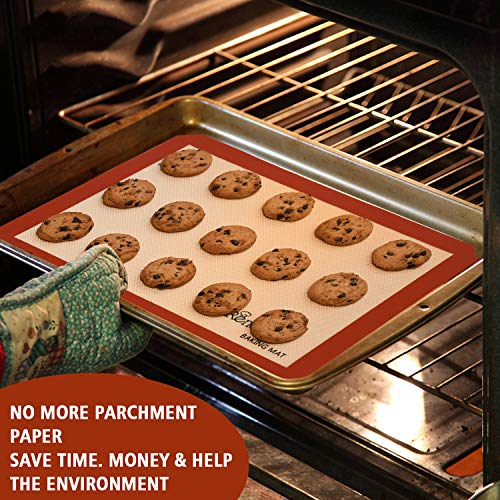 RENOOK Silicone Baking Mats Set of 5-2 Half Sheets Mats + 1 Quarter Sheet Liner + 1 Round & 1 Square Cake Pan Mat - 100% Non-Stick Reusable Food Safe Liners & Silicone Brush- Macaron, Pastry, Cookie - Thumbnail 3