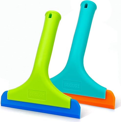 Escobilla de silicona súper flexible, hoja de agua automática, limpiador de agua, escobilla de ducha, hoja de 5.9 pulgadas y mango largo de 7.5