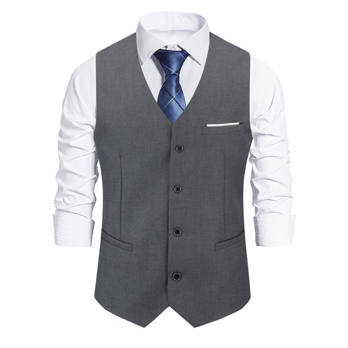 Allthemen Męska kamizelka slim fit, dekolt w serek, bez rękawów, na ślub biznesowy