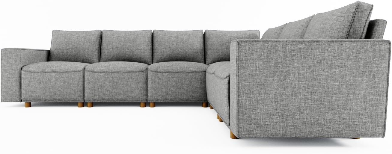 118" L Shaped Couch,Modular sectional couches for Living Room,5-Seater Comfy Couch with Solid Wood Legs,Deep Seat Couches for Office Bedroom Apartment,Linen,Light Grey